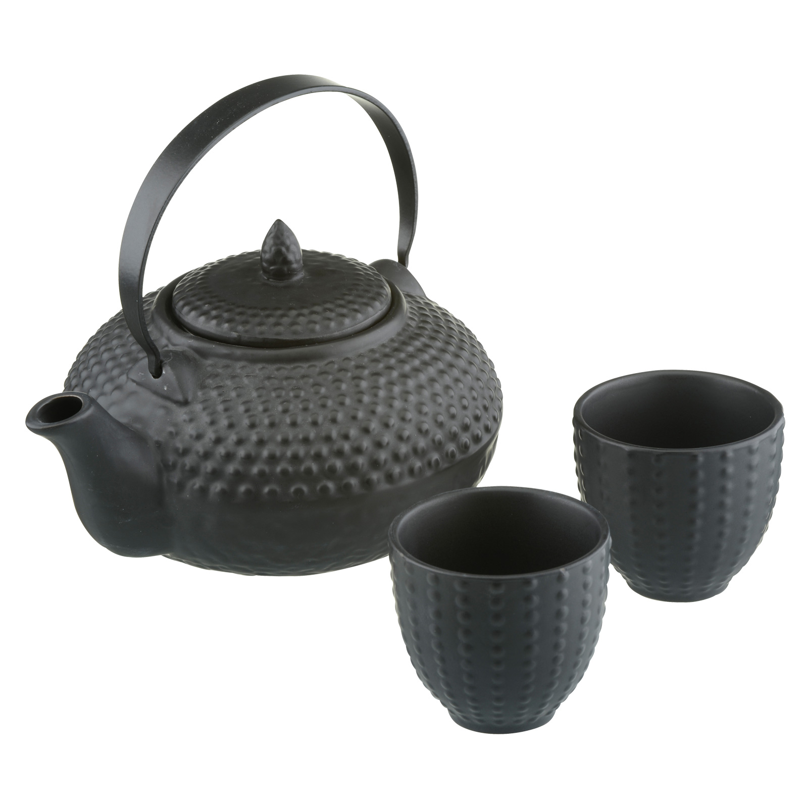 Oriental Hobnail Teapot & 2 Cups Kurotobi Black