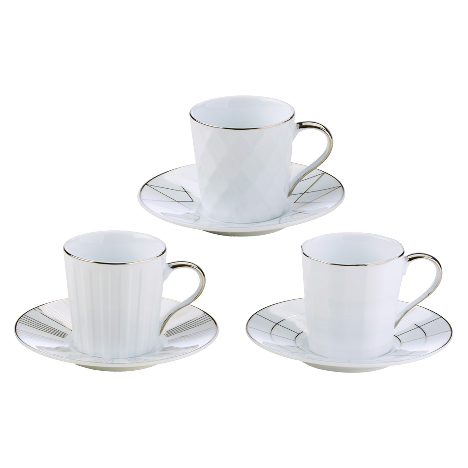 Set of 3 Lux Espresso Cups & Saucers Silver