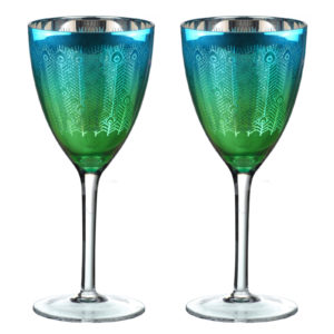 Set of 2 Peacock Wine Glasses