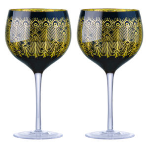 Set of 2 Midnight Peacock Gin Glasses
